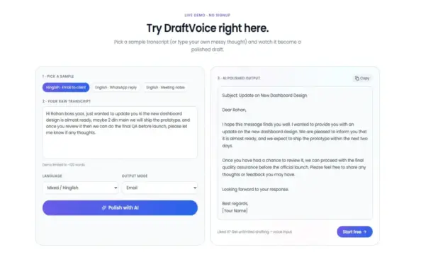 DraftVoice AI UI