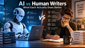 AI vs human writers comparison showing the strengths of AI writing and human writing