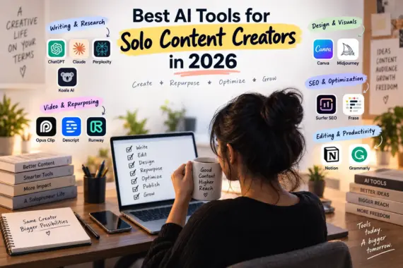 Solo content creator using AI tools for writing, video, design, SEO, editing, and content repurposing.